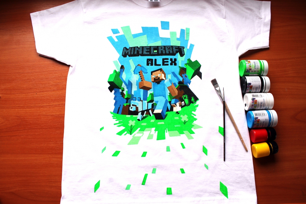 Футболка детская с художественной росписью «Minecraft» (белая) (1)  - 537 Футболка детская с художественной росписью «Minecraft» (белая) (1)  - 537