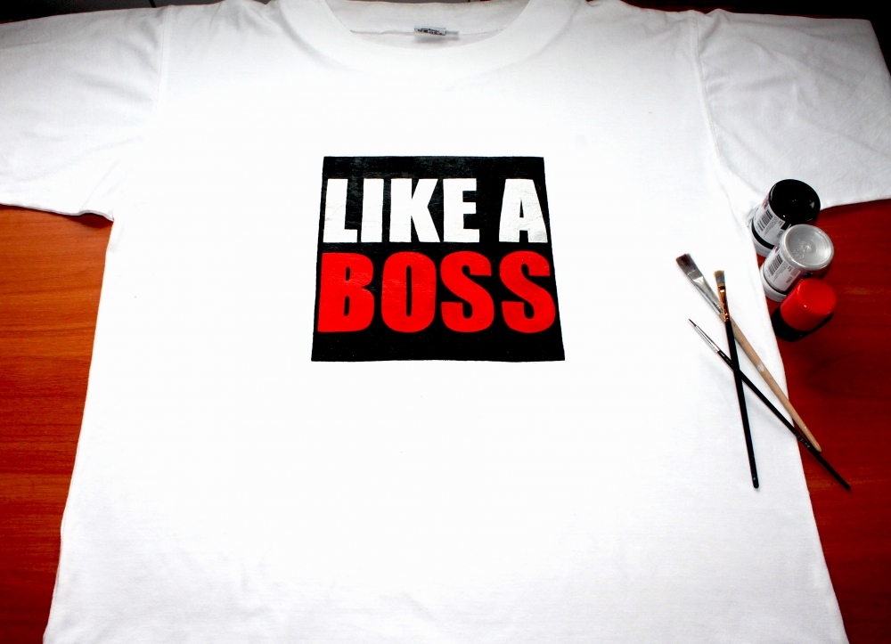 Hand painted T-shirt for men "Like A Boss" (1) - 552 Hand painted T-shirt for men "Like A Boss" (1) - 552